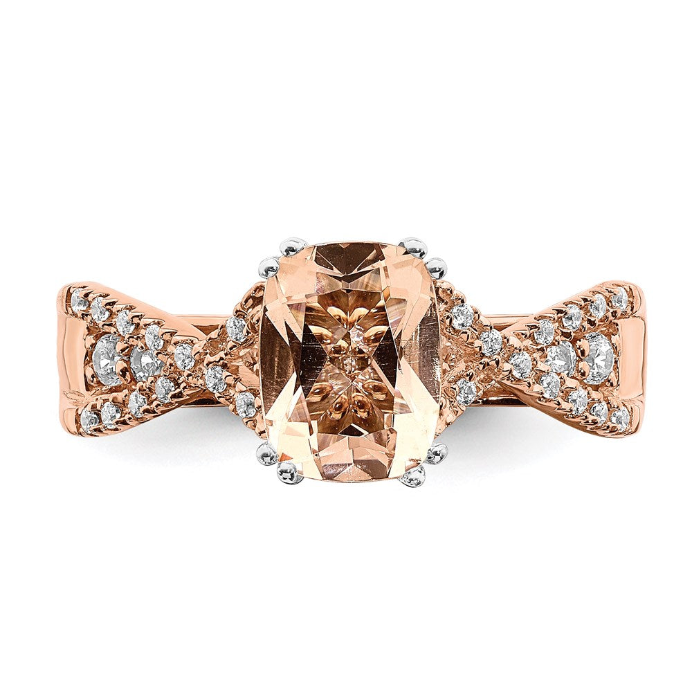Solid 14k Rose Gold Morganite Simulated CZ Engagement Ring