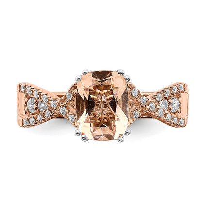 Solid 14k Rose Gold Morganite Simulated CZ Engagement Ring