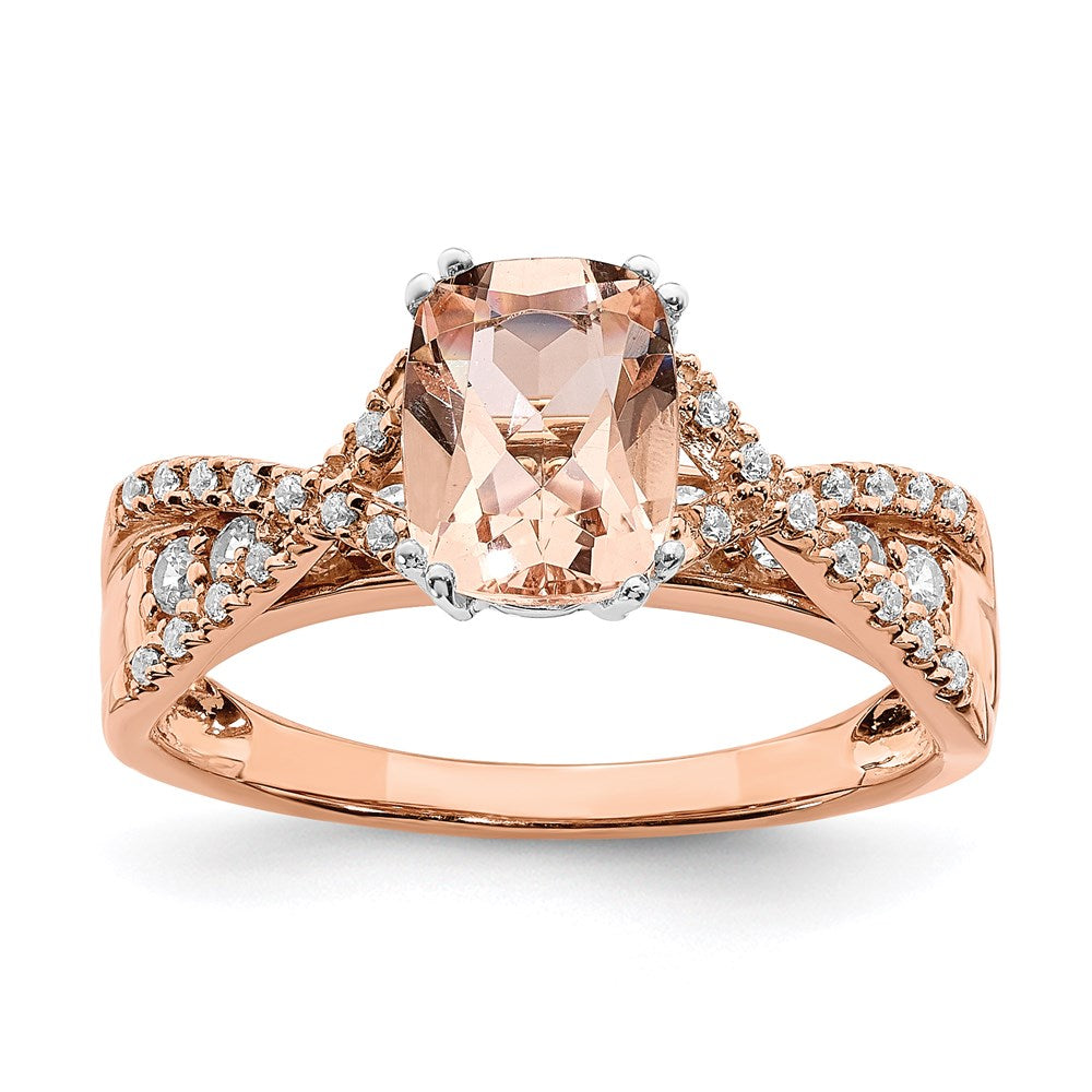 Solid 14k Rose Gold Morganite Simulated CZ Engagement Ring