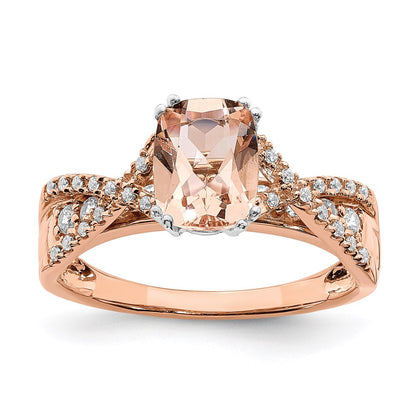 Solid 14k Rose Gold Morganite Simulated CZ Engagement Ring