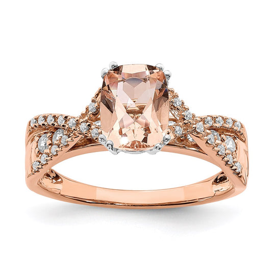 Solid 14k Rose Gold Morganite Simulated CZ Engagement Ring