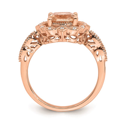 Solid 14k Rose Gold Morganite Simulated CZ Halo Complete Engagement Ring