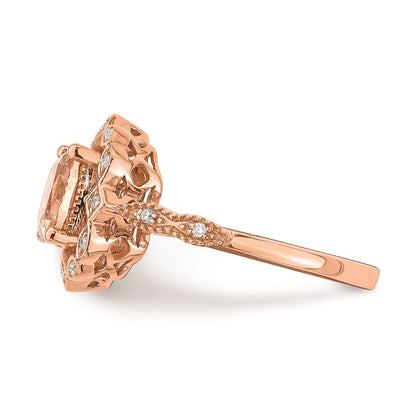 Solid 14k Rose Gold Morganite Simulated CZ Halo Complete Engagement Ring