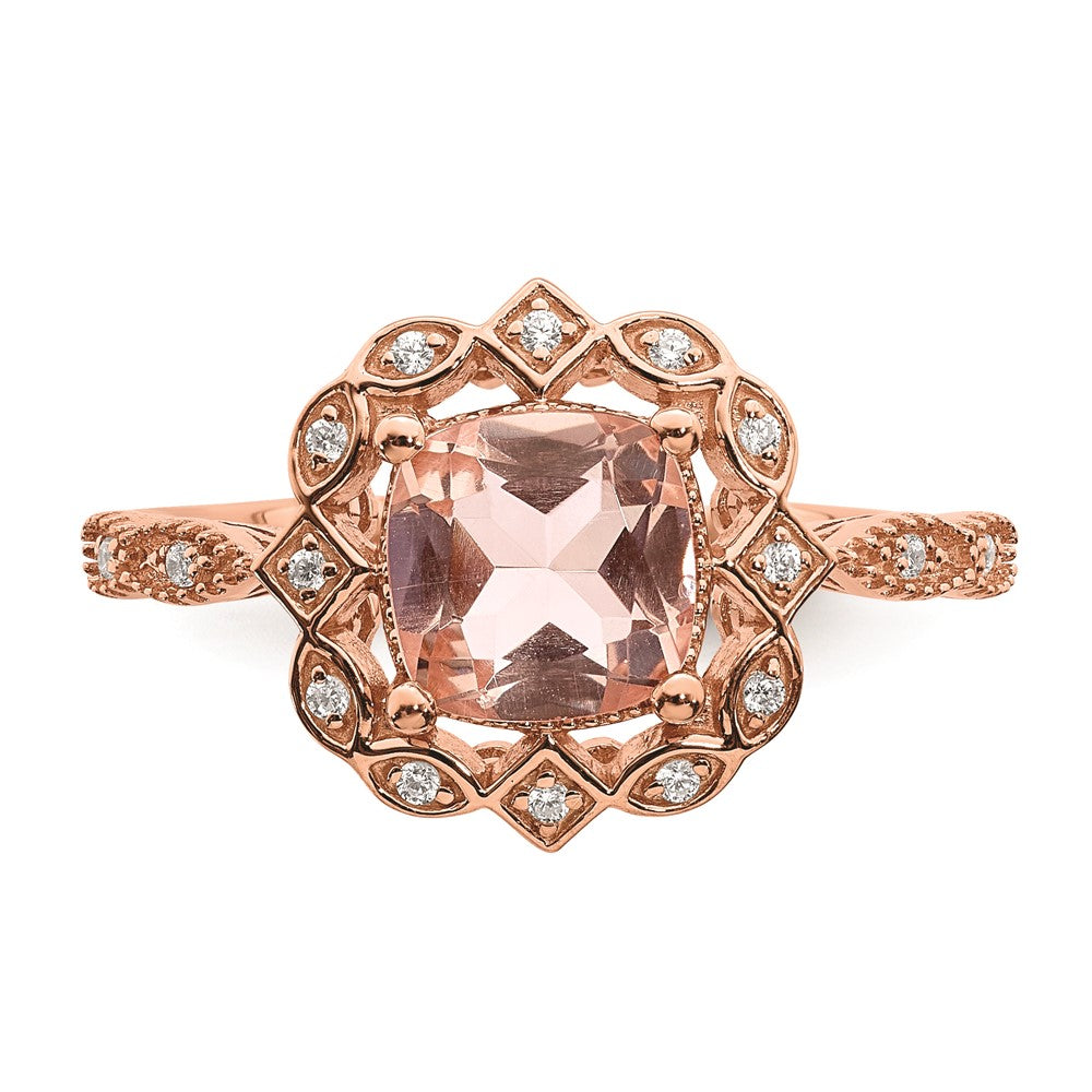 Solid 14k Rose Gold Morganite Simulated CZ Halo Complete Engagement Ring