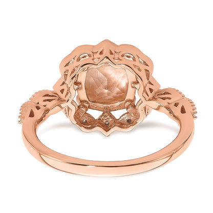 Solid 14k Rose Gold Morganite Simulated CZ Halo Complete Engagement Ring