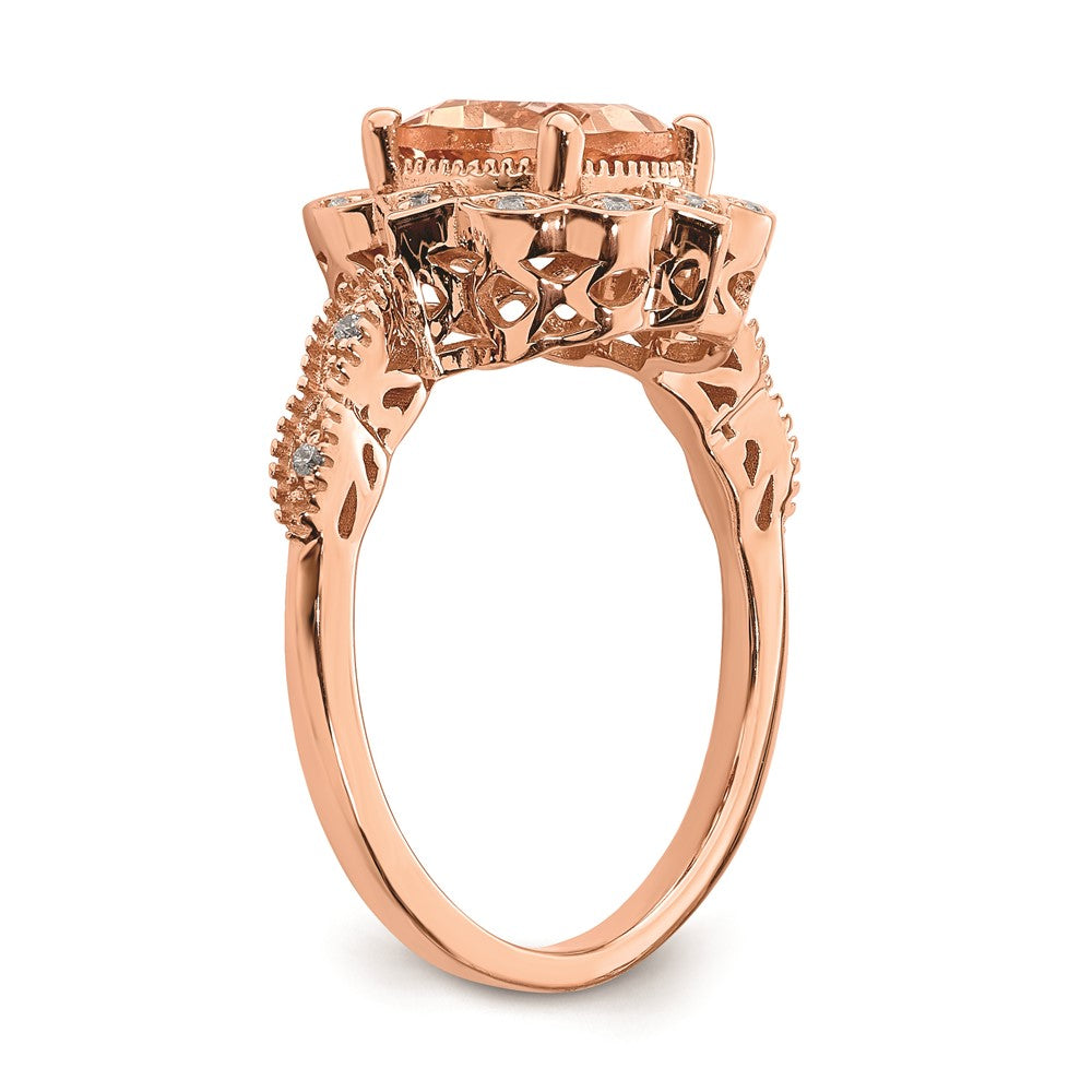 Solid 14k Rose Gold Morganite Simulated CZ Halo Complete Engagement Ring