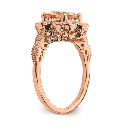 Solid 14k Rose Gold Morganite Simulated CZ Halo Complete Engagement Ring