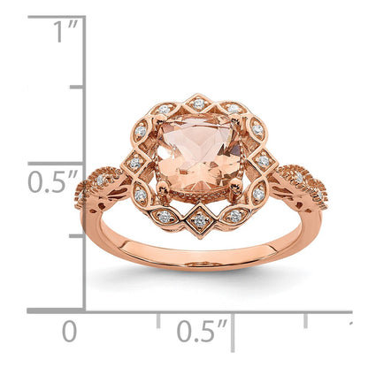 Solid 14k Rose Gold Morganite Simulated CZ Halo Complete Engagement Ring