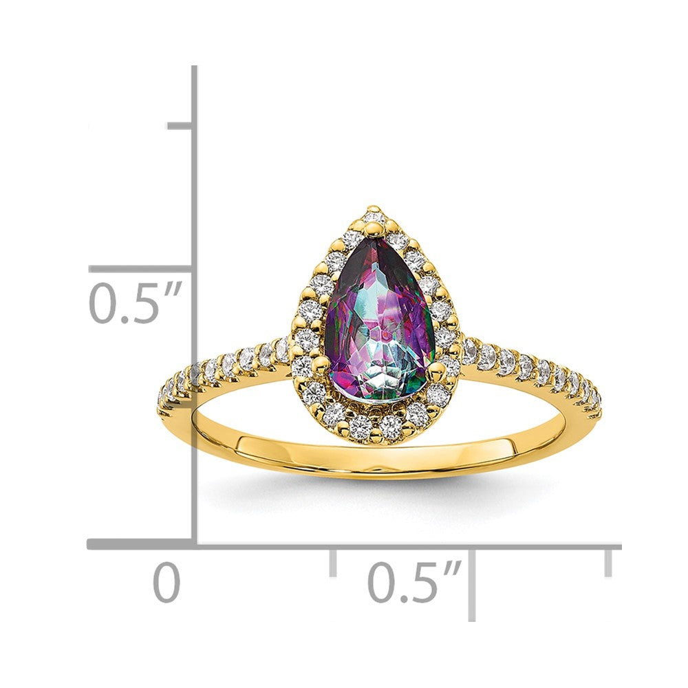 Solid 14k Yellow Gold Mystic Fire Simulated CZ Halo Complete Engagement Ring