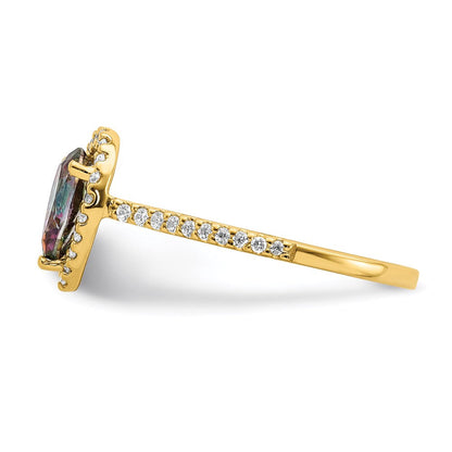 14K Yellow Gold Mystic Fire Real Diamond Halo Engagement Ring