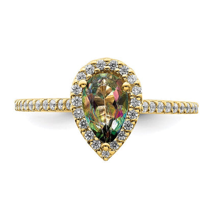 14K Yellow Gold Mystic Fire Real Diamond Halo Engagement Ring