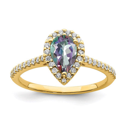 14K Yellow Gold Mystic Fire Real Diamond Halo Engagement Ring