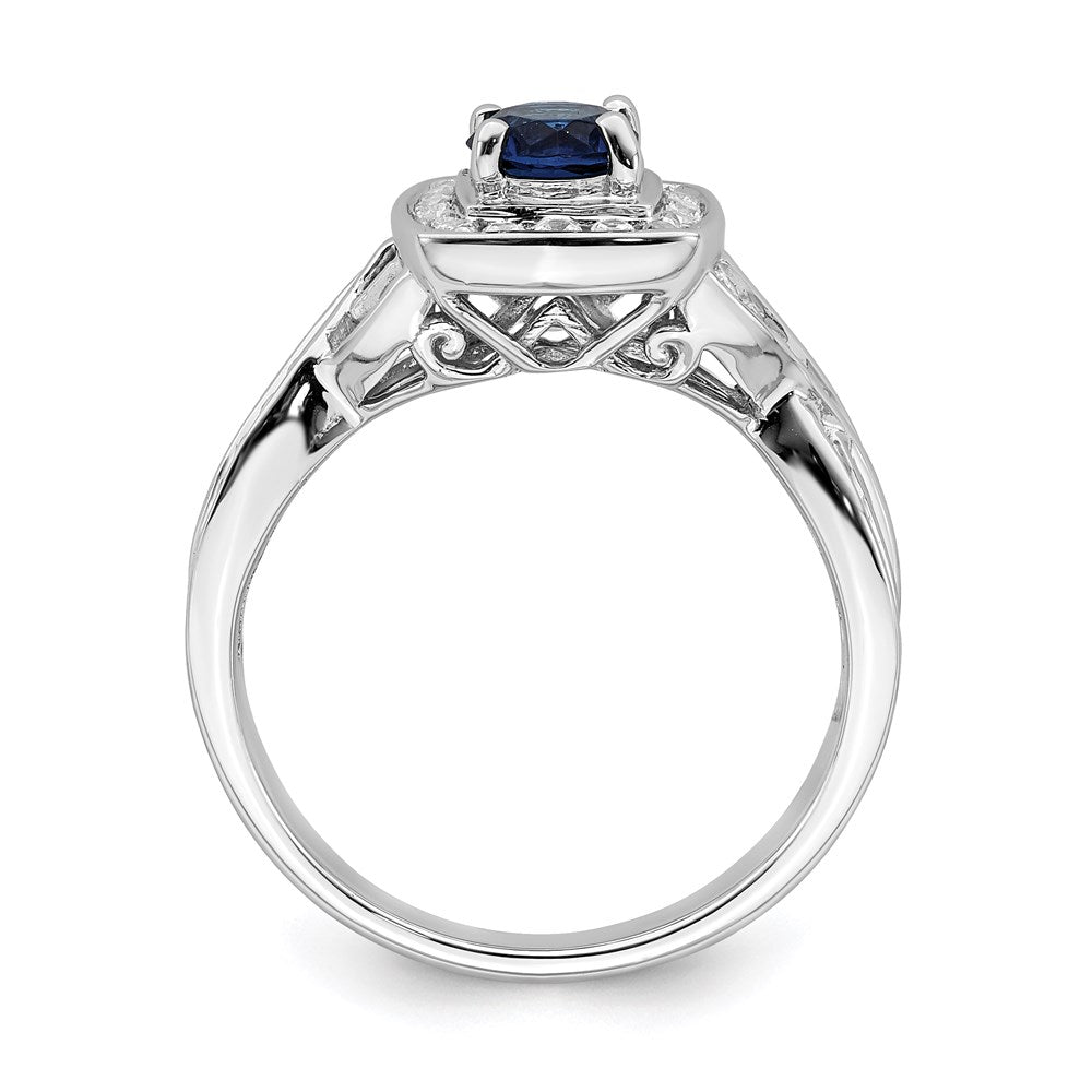 Solid 14k White Gold Simulated Sapphire CZ Halo Engagement Ring