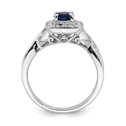 Solid 14k White Gold Simulated Sapphire CZ Halo Engagement Ring