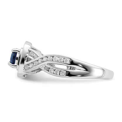 Solid 14k White Gold Simulated Sapphire CZ Halo Engagement Ring