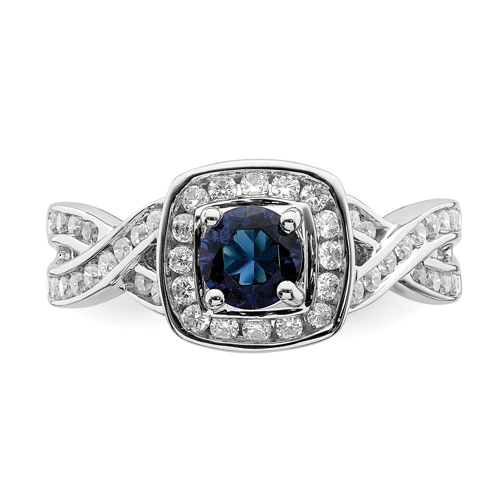Solid 14k White Gold Simulated Sapphire CZ Halo Engagement Ring