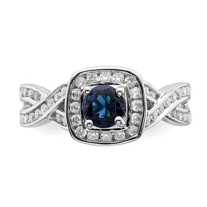 Solid 14k White Gold Simulated Sapphire CZ Halo Engagement Ring