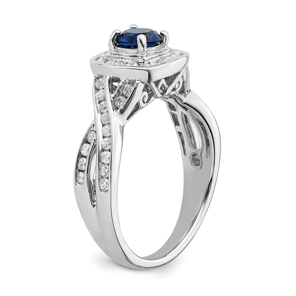 Solid 14k White Gold Simulated Sapphire CZ Halo Engagement Ring