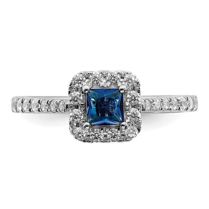 14k White Gold Sapphire Real Diamond Halo Engagement Ring