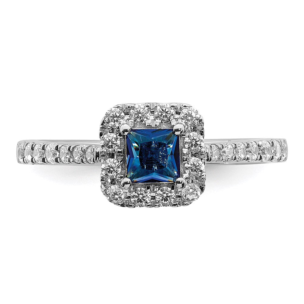 Solid 14k White Gold Simulated Sapphire CZ Halo Engagement Ring