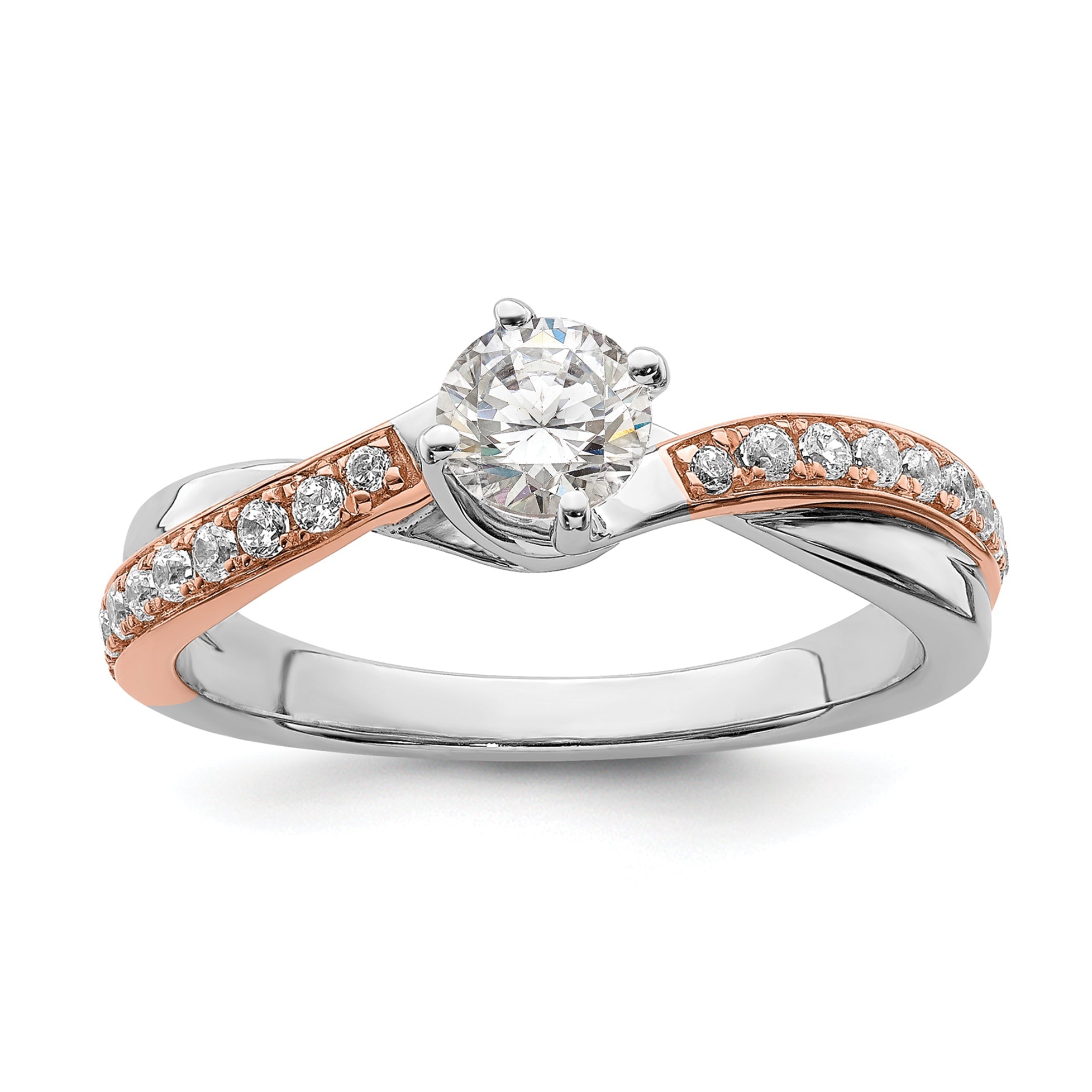 0.50ct. CZ Solid Real 14k White u0026 Rose Gold Engagement Ring