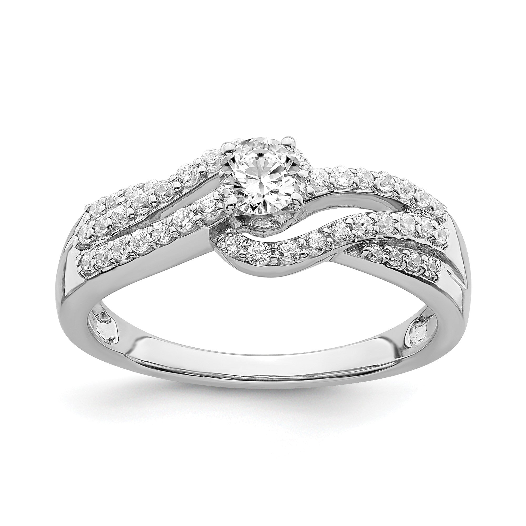 1/2 Ct. Natural Diamond By-Pass Style Bridal Engagement Ring Set 14K White Gold