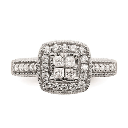 0.62ct. CZ Solid Real 14k White Gold Cluster Complete Engagement Ring