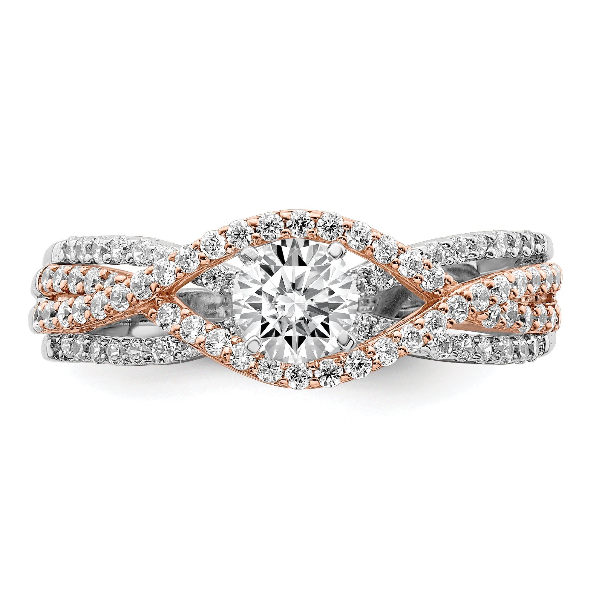 0.49ct. CZ Solid Real 14k White u0026 Rose Gold Peg Set Engagement Ring