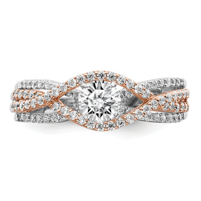 0.49ct. CZ Solid Real 14k White u0026 Rose Gold Peg Set Engagement Ring
