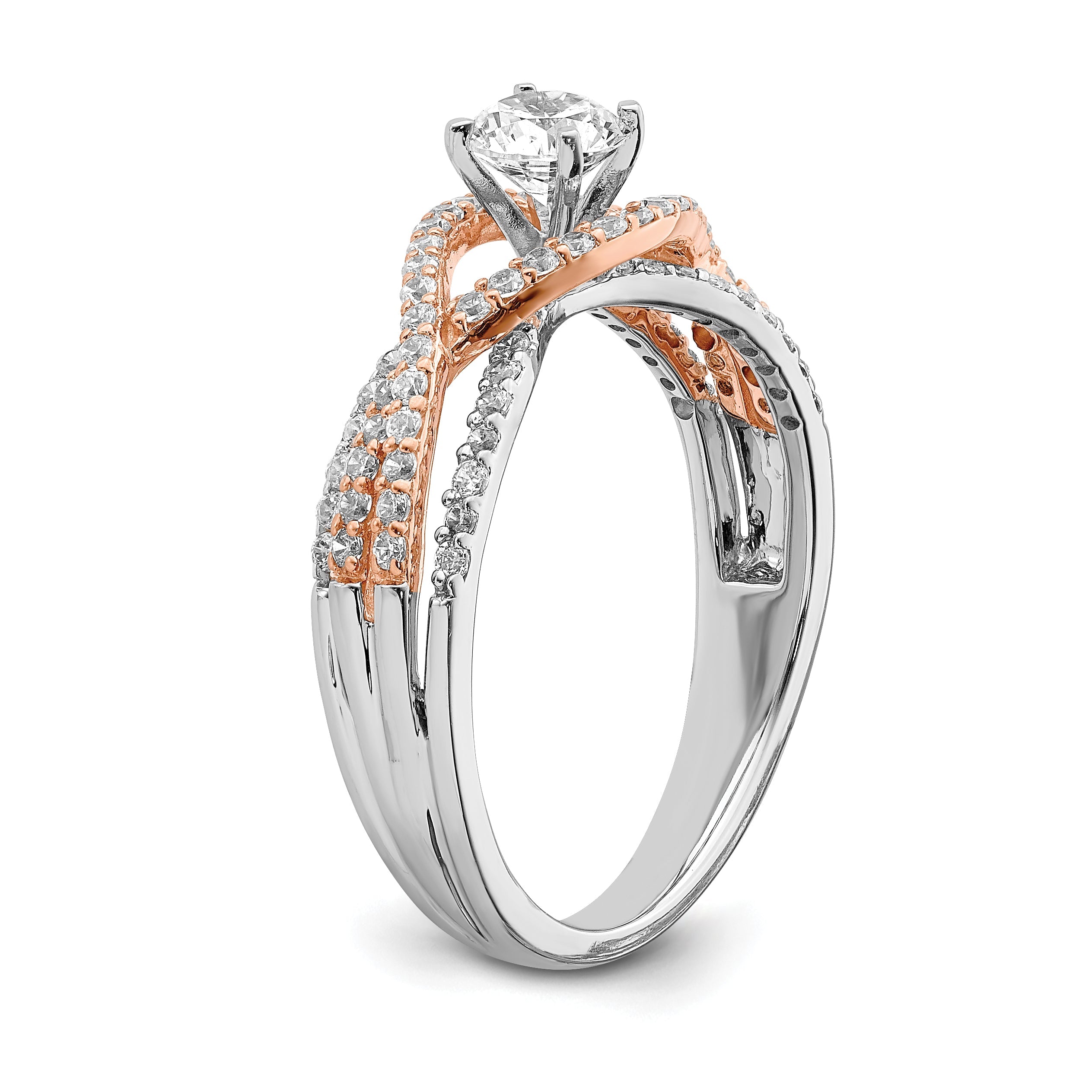 0.49ct. CZ Solid Real 14k White u0026 Rose Gold Peg Set Engagement Ring