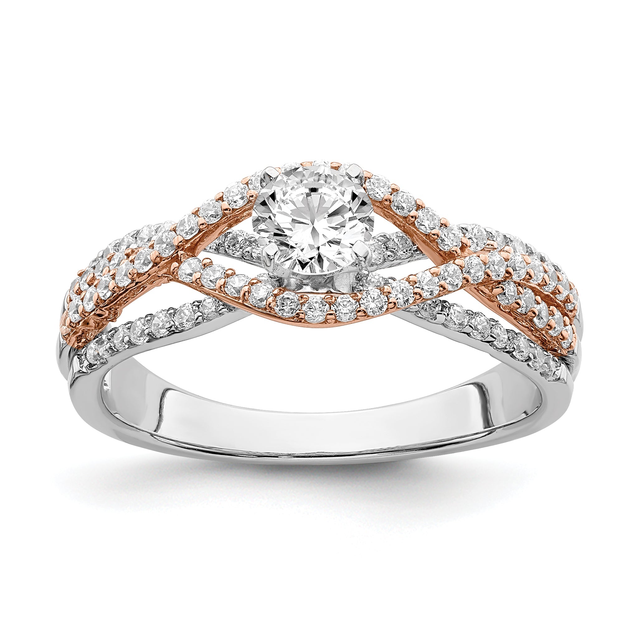 0.49ct. CZ Solid Real 14k White u0026 Rose Gold Peg Set Engagement Ring