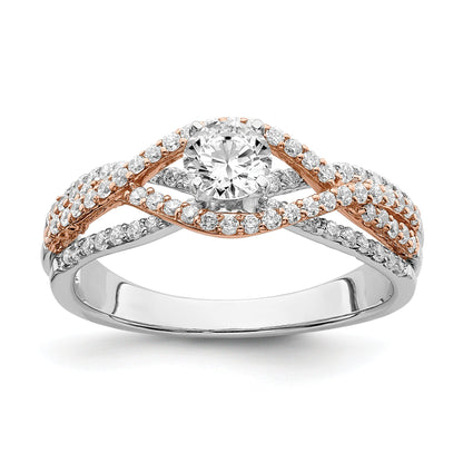 0.49ct. CZ Solid Real 14k White u0026 Rose Gold Peg Set Engagement Ring