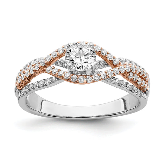 0.49ct. CZ Solid Real 14k White u0026 Rose Gold Peg Set Engagement Ring