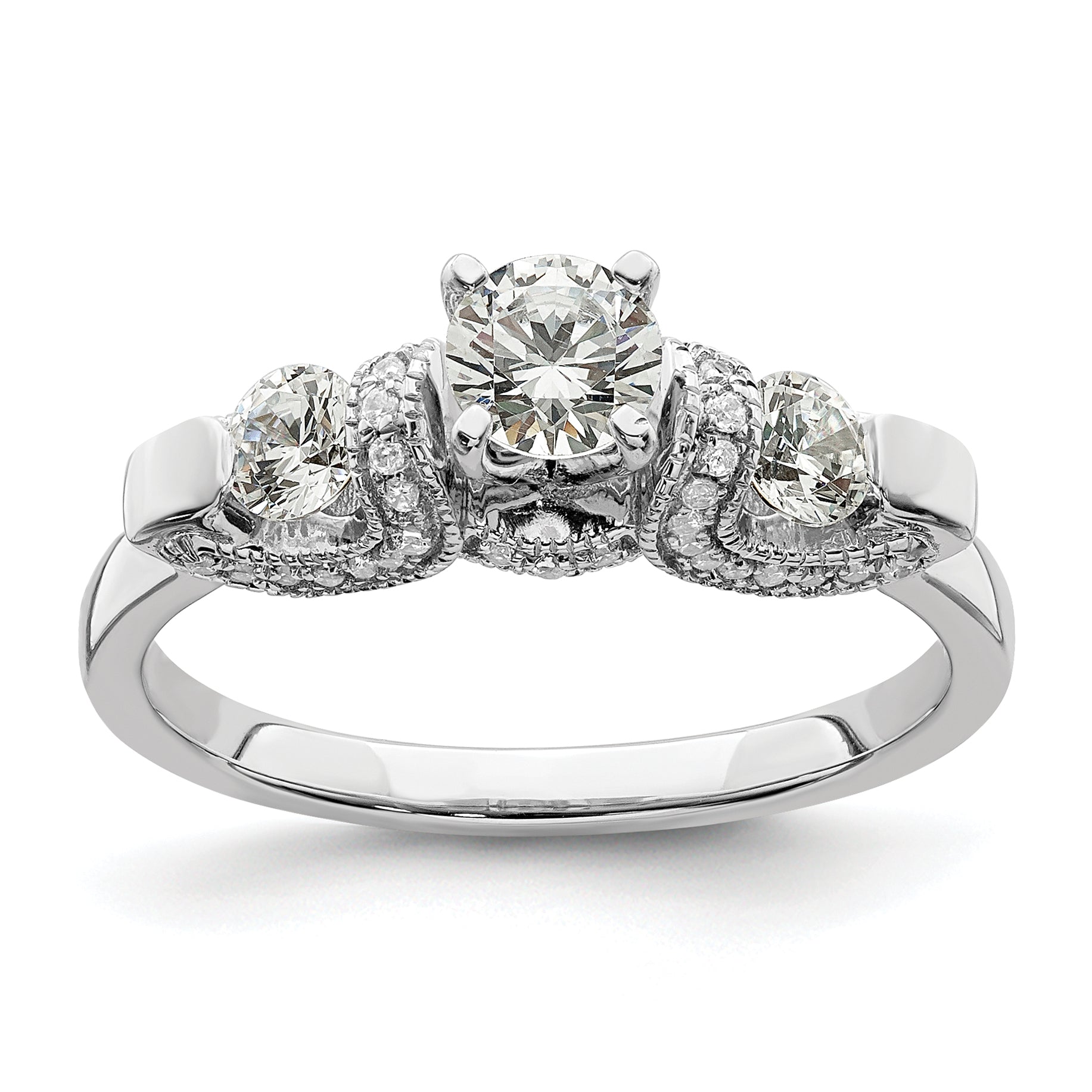 0.45ct. CZ Solid Real 14k White Gold Peg Set Engagement Ring