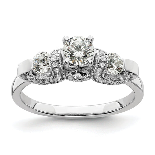 0.45ct. CZ Solid Real 14k White Gold Peg Set Engagement Ring