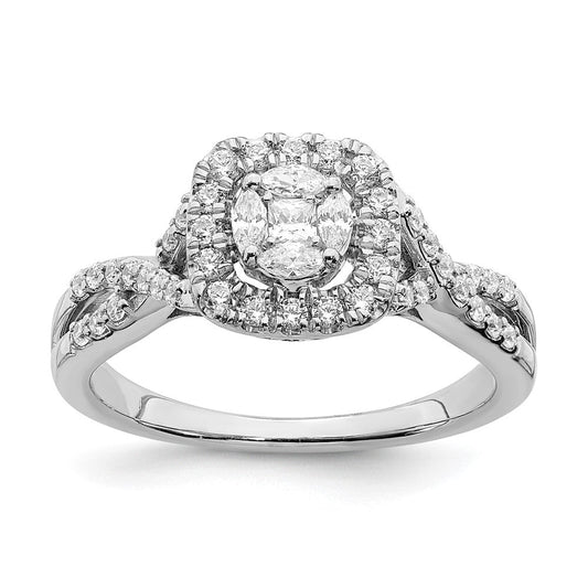14k white gold real diamond cluster real diamond engagement ring rm6467e 050 waa