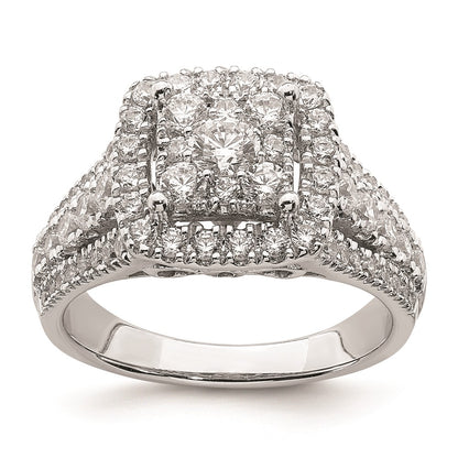 1.50ct. CZ Solid Real 14k White Gold Cluster Complete Engagement Ring