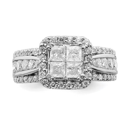 2.09ct. CZ Solid Real 14k White Gold Cluster CZ Engagement Ring