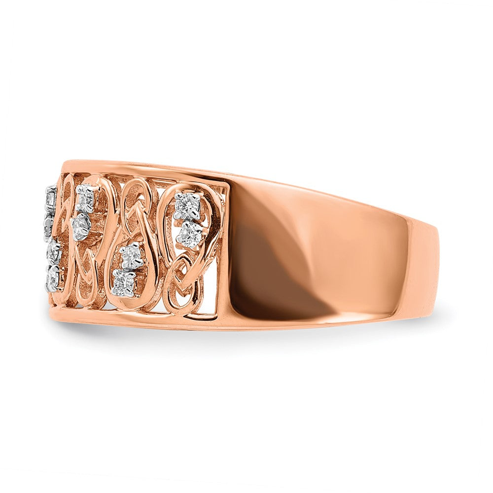 Solid 14k Rose Gold Polished Simulated CZ Fancy Filigree Band
