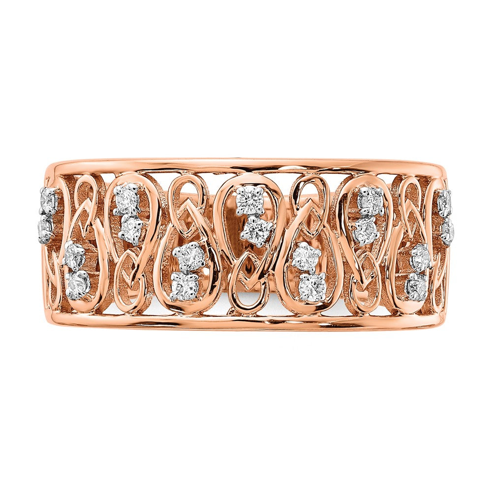 Solid 14k Rose Gold Polished Simulated CZ Fancy Filigree Band