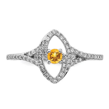 Solid 14k White Gold Polished Simulated CZ and Citrine Ring