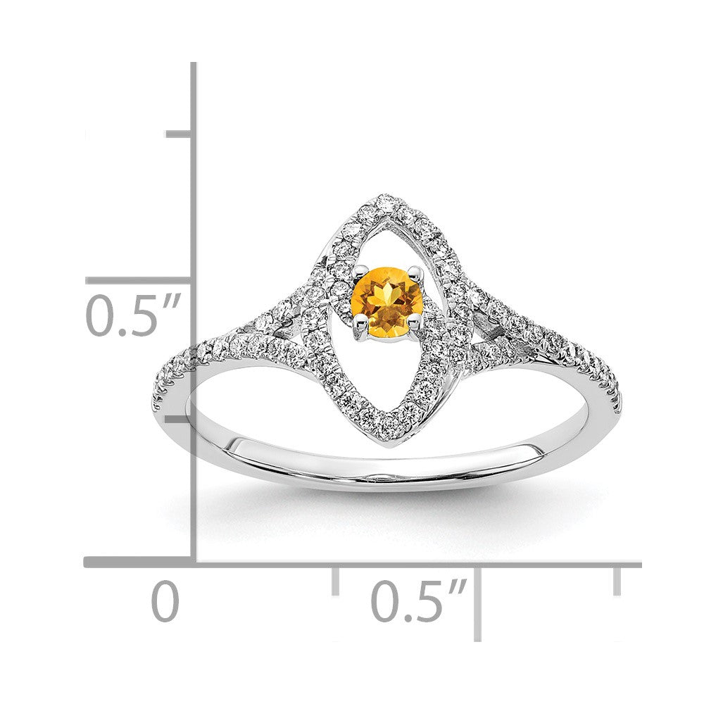 Solid 14k White Gold Polished Simulated CZ and Citrine Ring