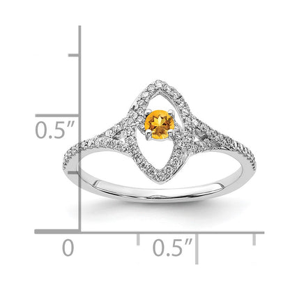 Solid 14k White Gold Polished Simulated CZ and Citrine Ring