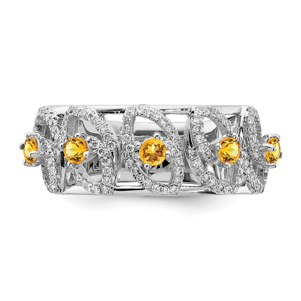 Solid 14k White Gold Polished Simulated CZ and Citrine Ring
