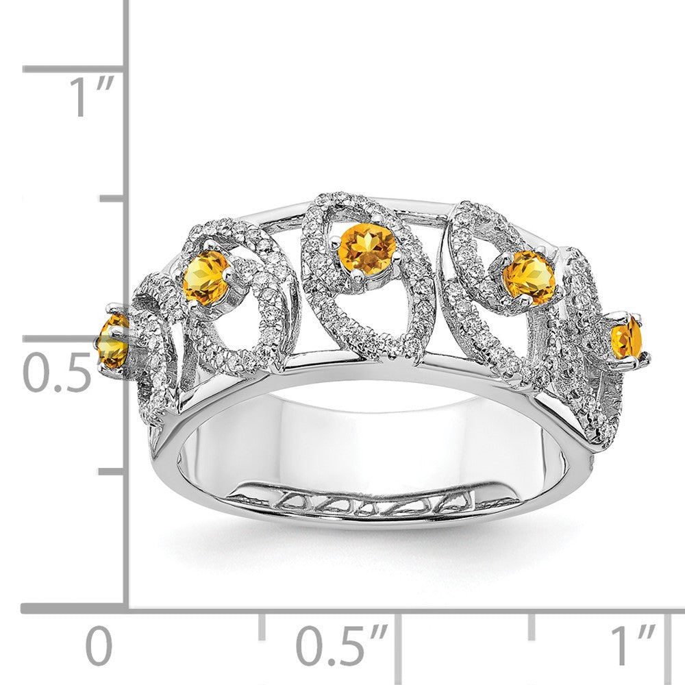 Solid 14k White Gold Polished Simulated CZ and Citrine Ring