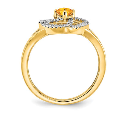 Solid 14k Yellow Gold Polished Simulated CZ and Citrine Square Ring