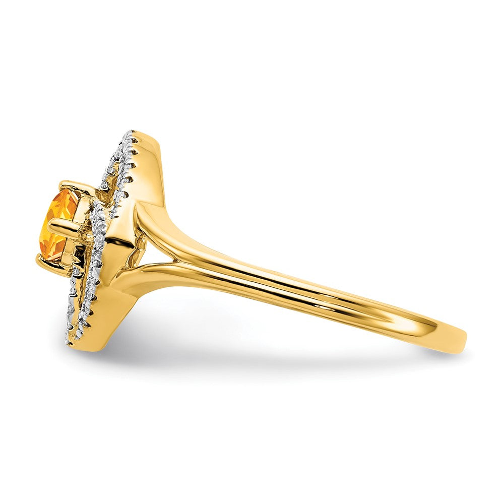 Solid 14k Yellow Gold Polished Simulated CZ and Citrine Square Ring