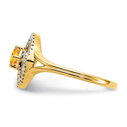 Solid 14k Yellow Gold Polished Simulated CZ and Citrine Square Ring