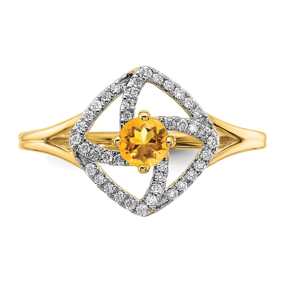 Solid 14k Yellow Gold Polished Simulated CZ and Citrine Square Ring