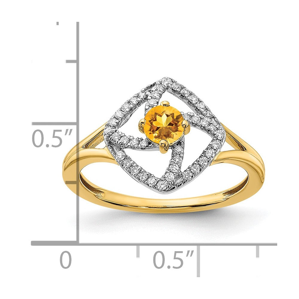 Solid 14k Yellow Gold Polished Simulated CZ and Citrine Square Ring